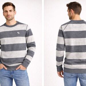 Abercrombie & Fitch Mens Gray Striped Muscle Fit Crewneck Size M Y2K vintage